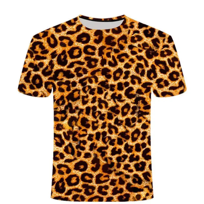 Leopard Print 3D Printing T-shirt Contrasting Stripes Fleck Jungle Line