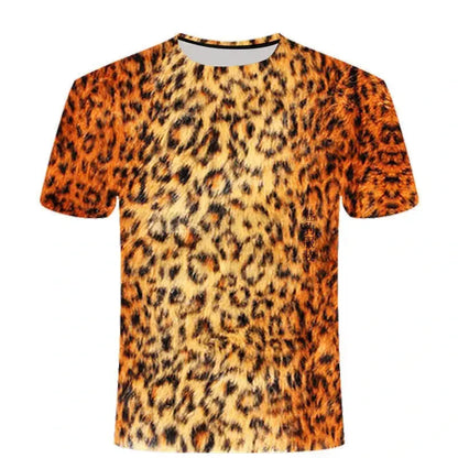 Leopard Print 3D Printing T-shirt Contrasting Stripes Fleck Jungle Line