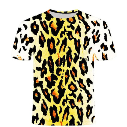 Leopard Print 3D Printing T-shirt Contrasting Stripes Fleck Jungle Line