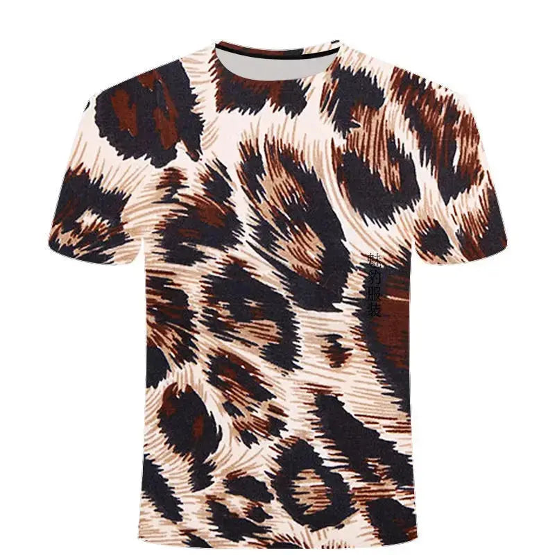Leopard Print 3D Printing T-shirt Contrasting Stripes Fleck Jungle Line