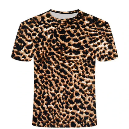 Leopard Print 3D Printing T-shirt Contrasting Stripes Fleck Jungle Line
