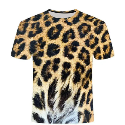 Leopard Print 3D Printing T-shirt Contrasting Stripes Fleck Jungle Line