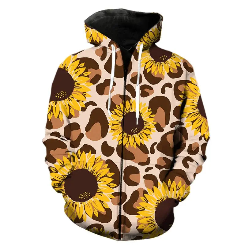 Leopard print zipper hoodie by Jungle Line featuring a trendy fashion pattern, shown in a size 2XL.