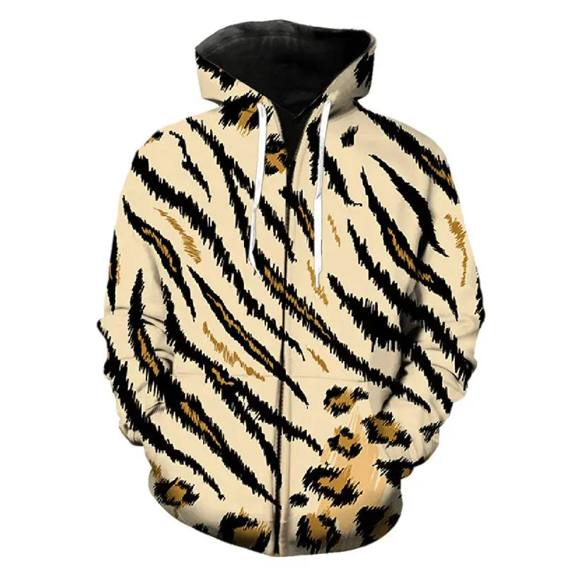 Jungle Line leopard print zipper hoodie with fashion pattern, shown in 2XL size, casual style with front zipper and hood.