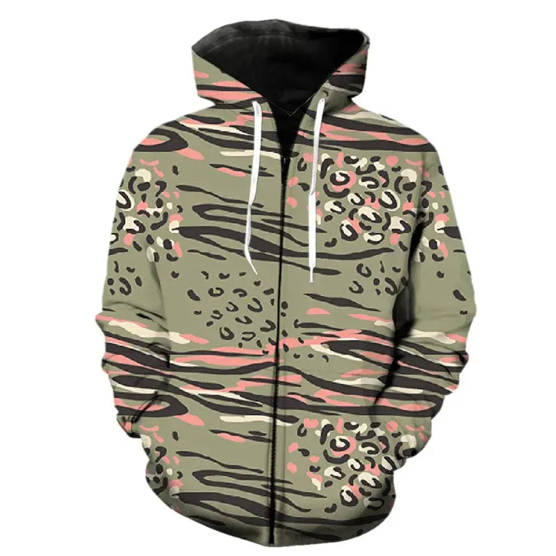 Leopard print zipper hoodie by Jungle Line, stylish fashion pattern with a comfortable fit, in a pack of one, size 2XL.