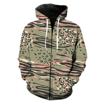Leopard print zipper hoodie by Jungle Line, stylish fashion pattern with a comfortable fit, in a pack of one, size 2XL.
