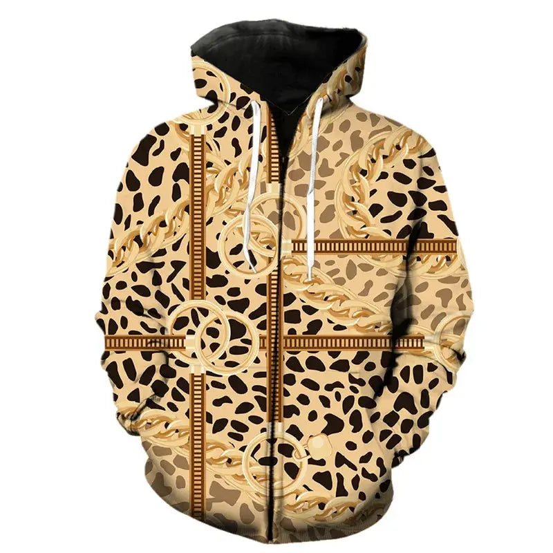 Leopard print zipper hoodie by Jungle Line, featuring a stylish fashion pattern and comfortable fit in 2XL size.