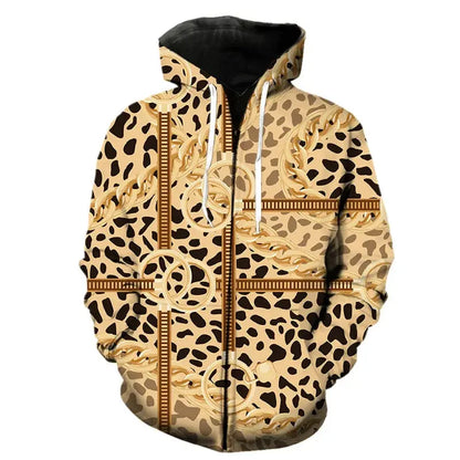 Leopard print zipper hoodie by Jungle Line, featuring a stylish fashion pattern and comfortable fit in 2XL size.