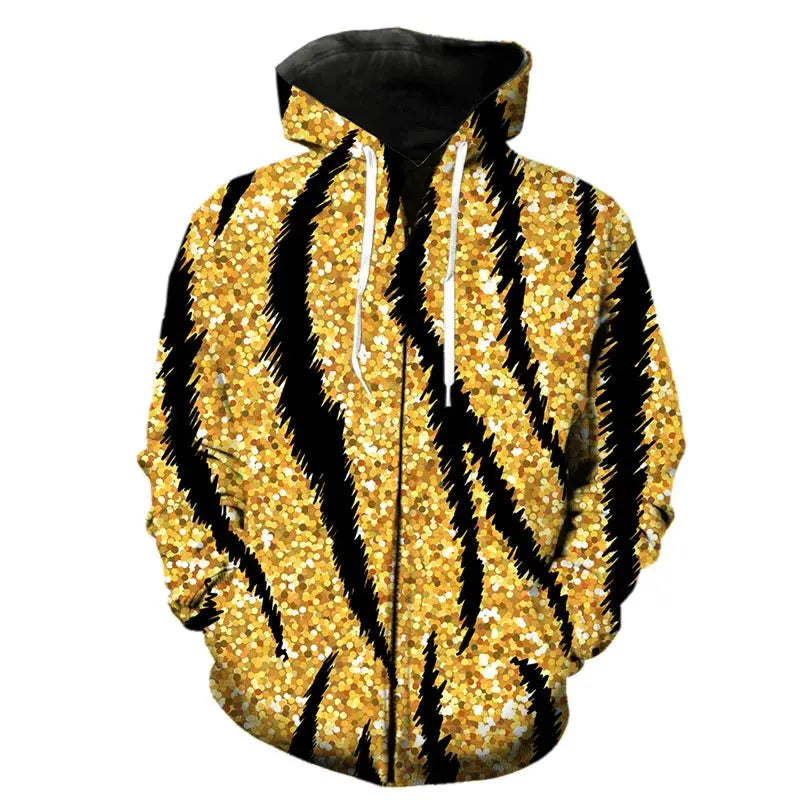 Leopard print zipper hoodie by Jungle Line, featuring a stylish fashion pattern and casual fit in a 2XL size.