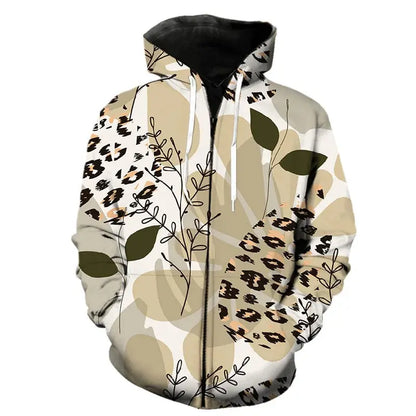 Jungle Line leopard print zipper hoodie with fashionable pattern and cozy fit, size 2XL, casual streetwear style.