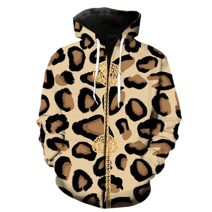 Jungle Line leopard print zipper hoodie in 2XL, featuring a stylish fashion pattern and comfortable fit.