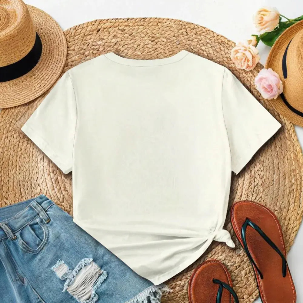 Leopard Heart And "LOVE FASHION" Design Women's White T-shirt - Modern Casual Style Summer Round Neck Short Sleeve - Jungle Line