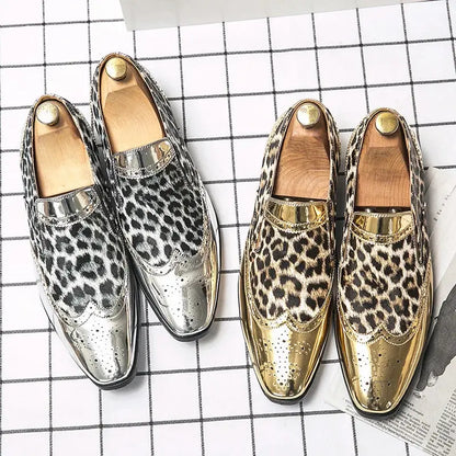 Designer  Leopard Print Patchwork Leather Shoes Jungle Line