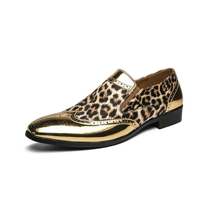 Designer  Leopard Print Patchwork Leather Shoes Jungle Line