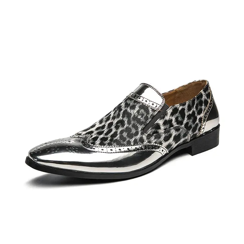 Designer  Leopard Print Patchwork Leather Shoes Jungle Line