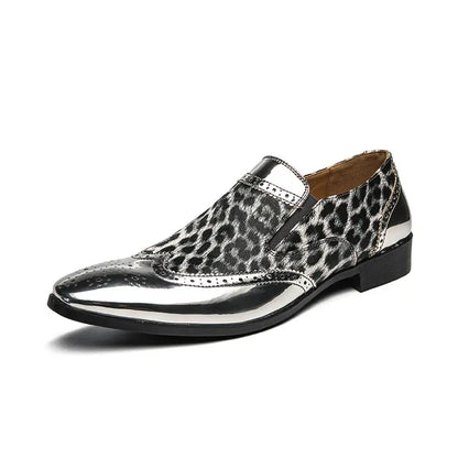 Designer  Leopard Print Patchwork Leather Shoes Jungle Line