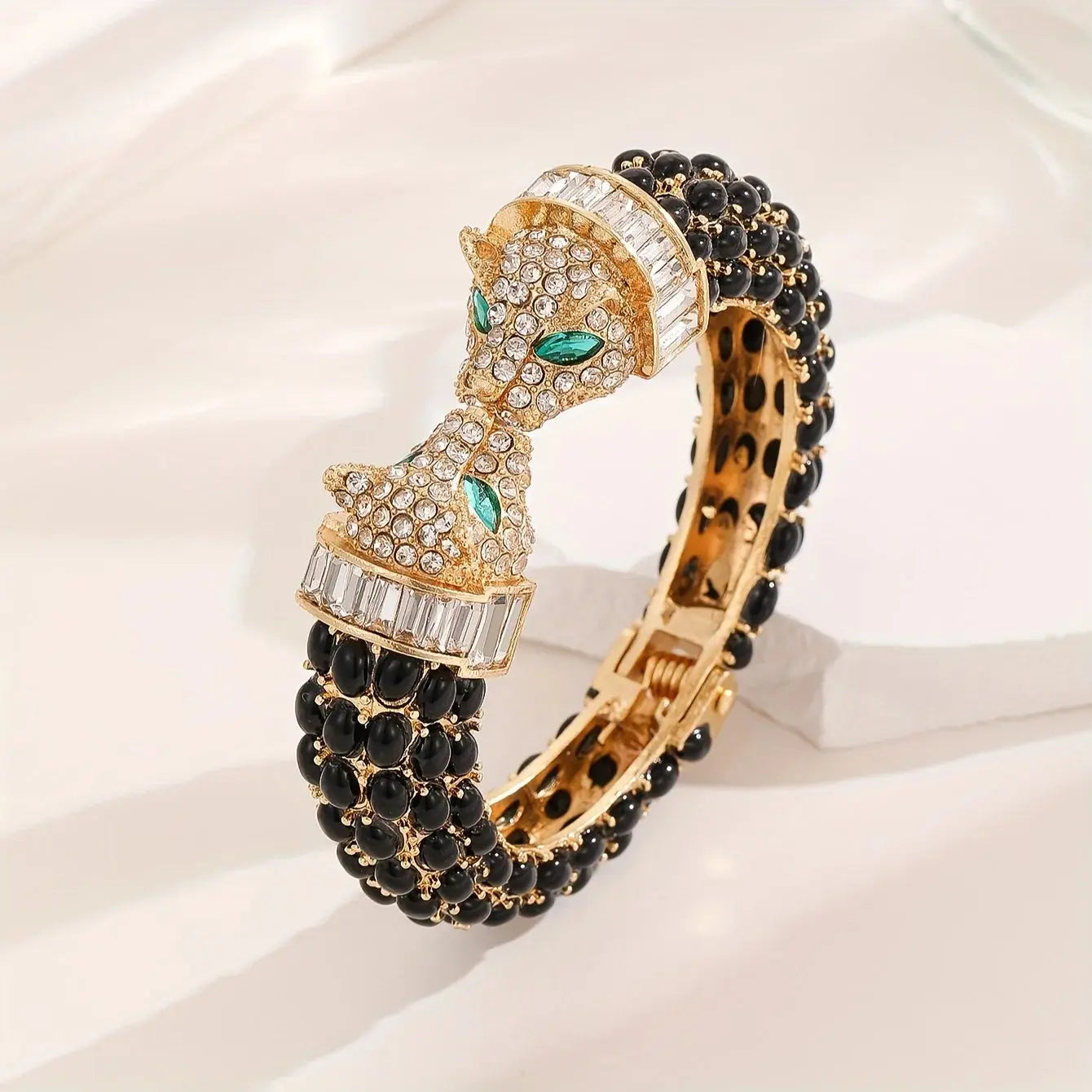Vintage Jungle Line luxury full rhinestone double-headed leopard brooch with gold color and intricate detailing.