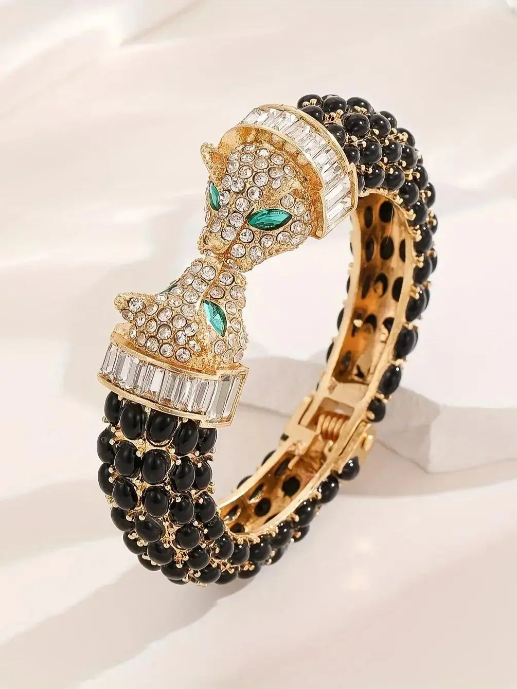Vintage Luxury Full Rhinestone Double Headed Leopard pin by Jungle Line, featuring sparkling rhinestones and detailed leopard design.