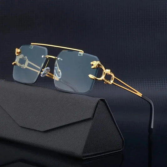 Luxury Square Sunglasses Man Woman Brand Designer Vintage Rimless Sun Glasses Male Female Fashion Retro Mirror Oculos De Sol - Jungle Line