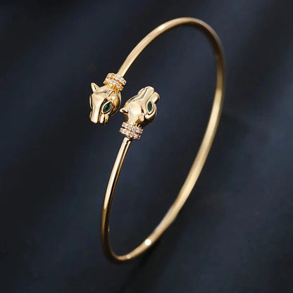 Golden Jungle Line leopard pattern head bracelet for women featuring classic zirconia accents and intricate design.