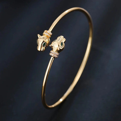 Golden Jungle Line leopard pattern head bracelet for women featuring classic zirconia accents and intricate design.