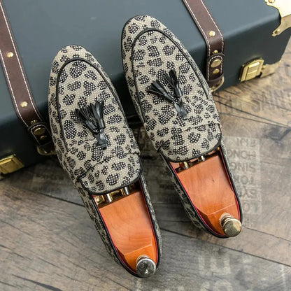Diamond Leopard Big Size Loafers Fashion Party Men's Jungle Line