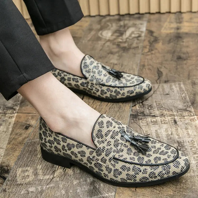 Diamond Leopard Big Size Loafers Fashion Party Men's Jungle Line