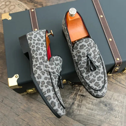 Diamond Leopard Big Size Loafers Fashion Party Men's Jungle Line