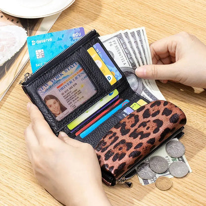 Female Coin Purse Genuine Leather Short Women Wallet - Jungle Line