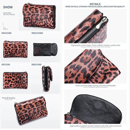 Female Coin Purse Genuine Leather Short Women Wallet - Jungle Line