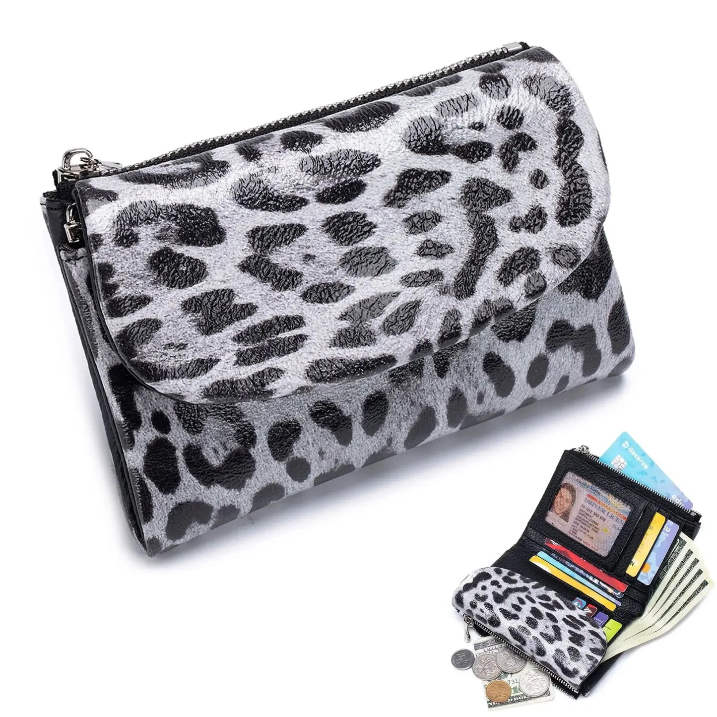 Female Coin Purse Genuine Leather Short Women Wallet - Jungle Line
