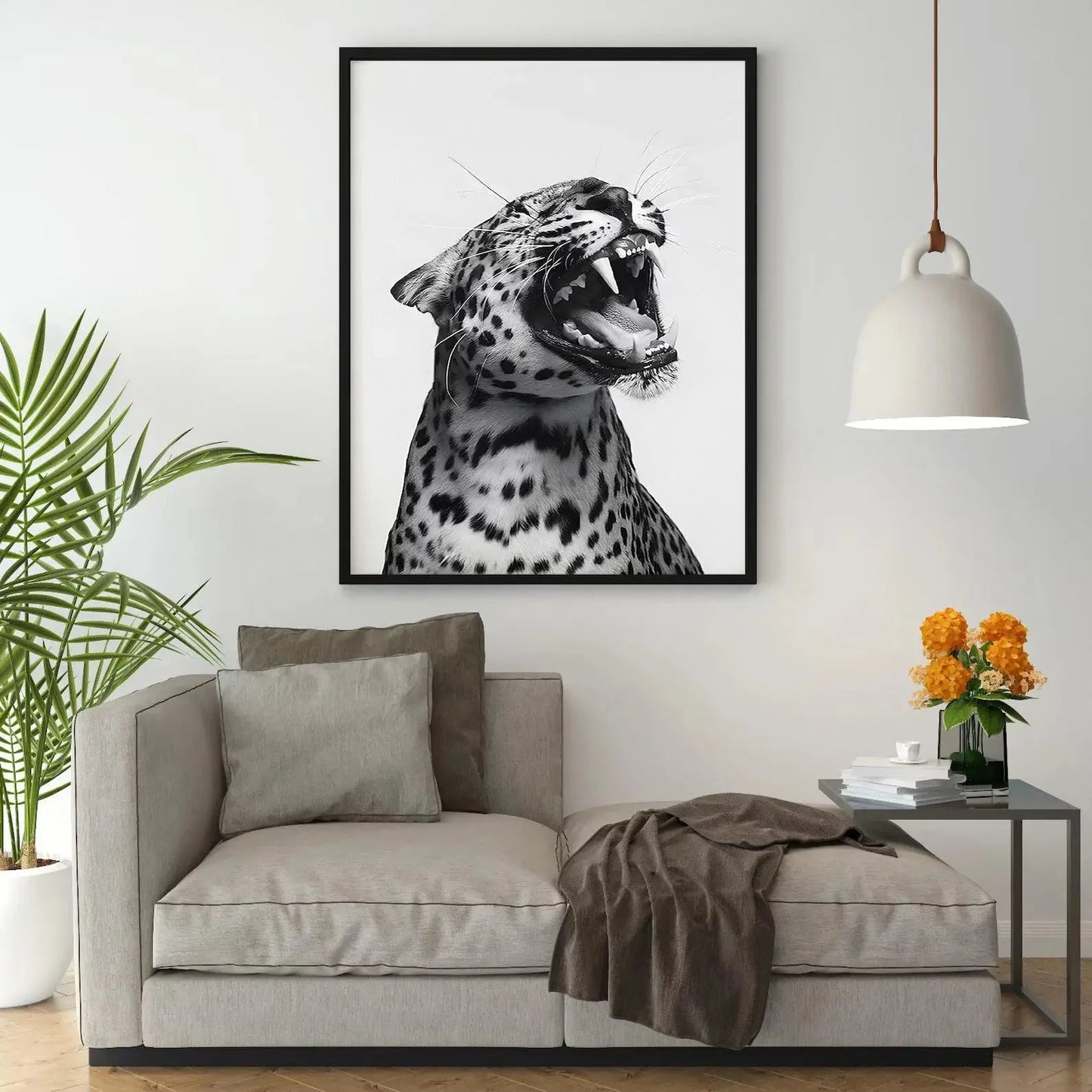 Fashion Stylish Wall Art Print - Trendy Leopard Roar Print - Black and White - Home Decor - Printable Wall Art Digital Download - Jungle Line