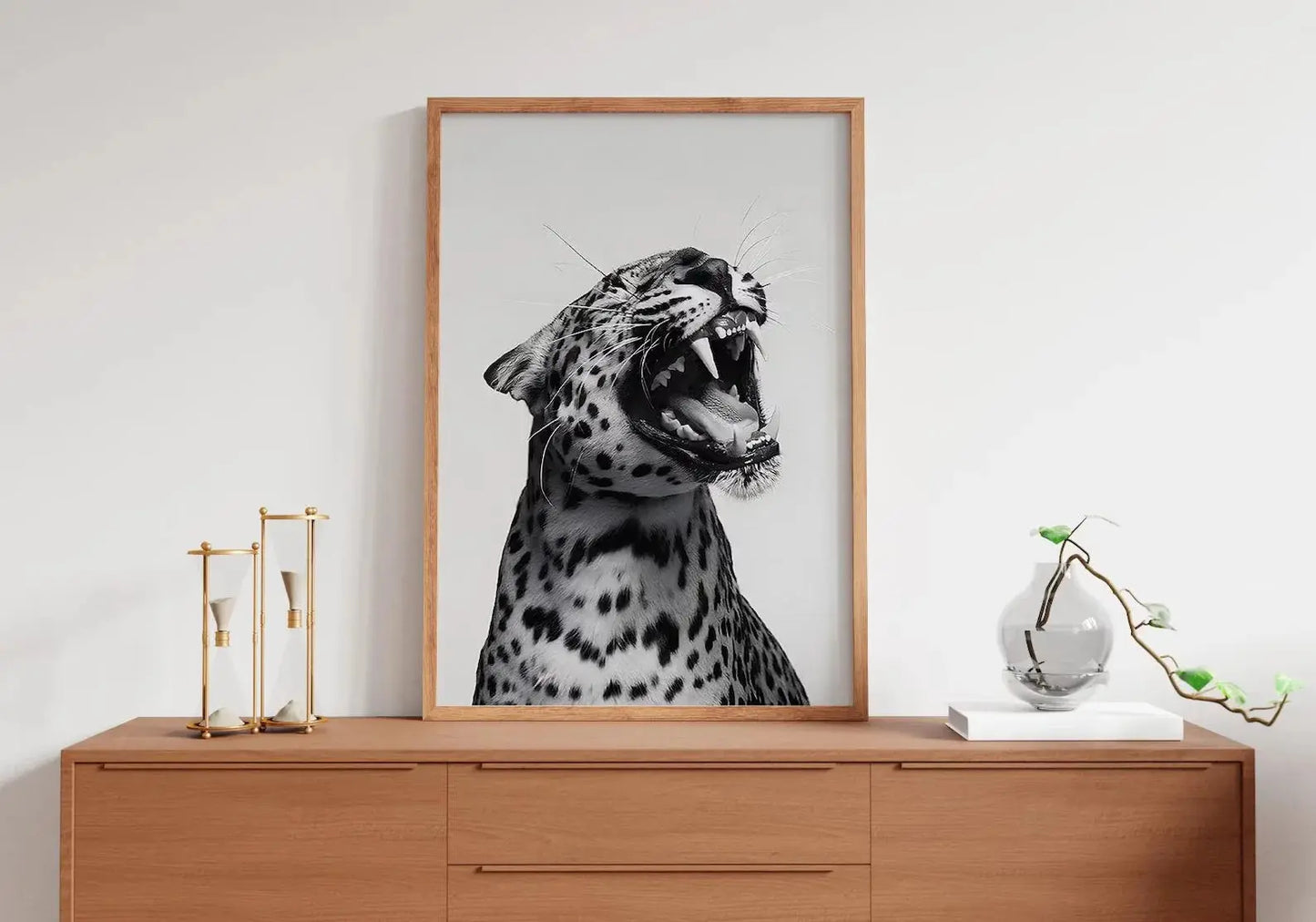 Fashion Stylish Wall Art Print - Trendy Leopard Roar Print - Black and White - Home Decor - Printable Wall Art Digital Download - Jungle Line
