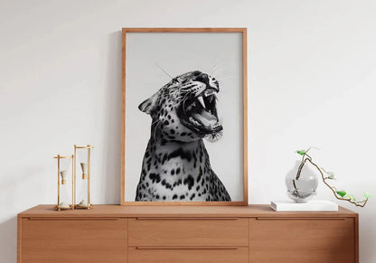 Fashion Stylish Wall Art Print - Trendy Leopard Roar Print - Black and White - Home Decor - Printable Wall Art Digital Download - Jungle Line
