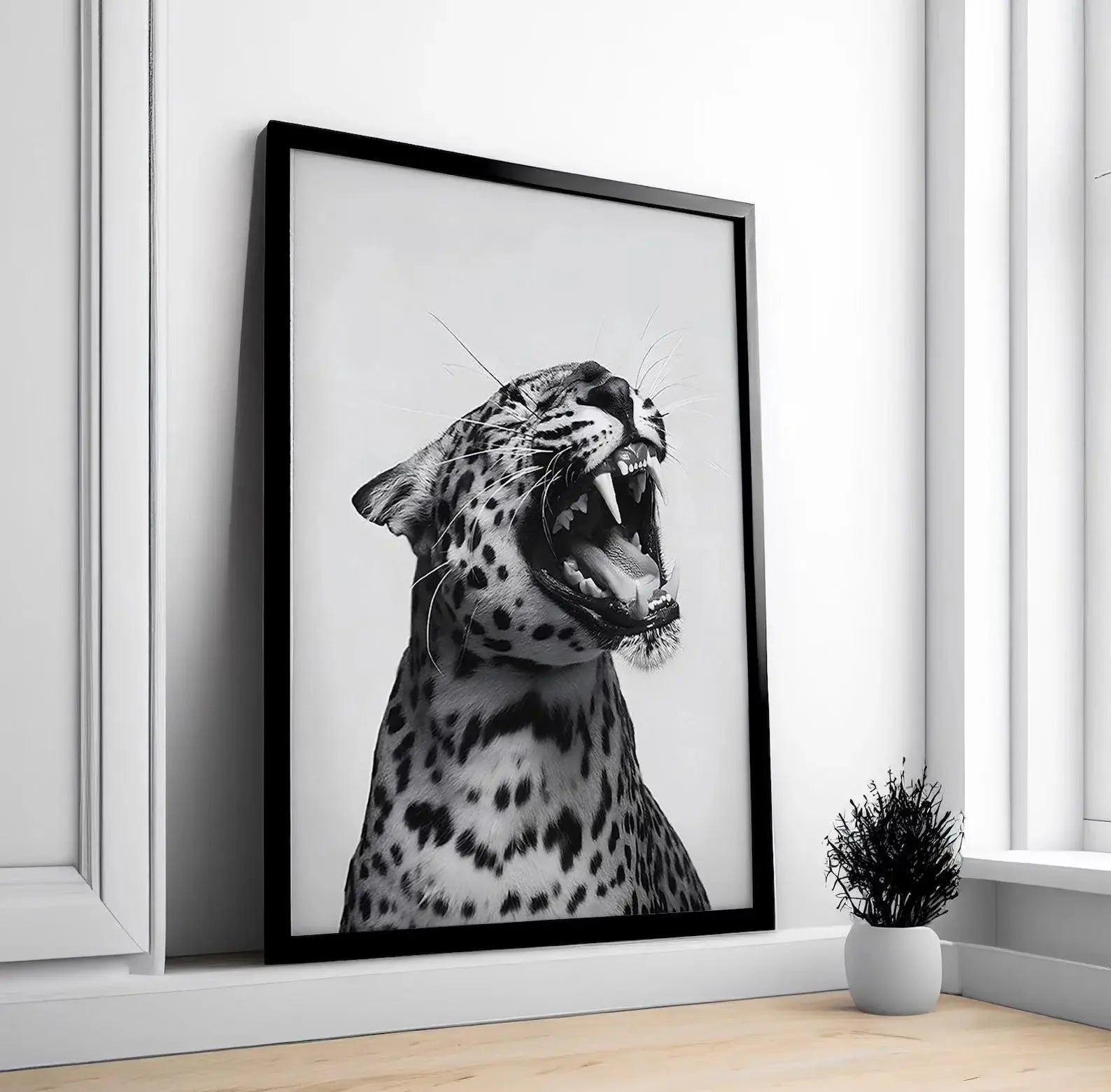 Fashion Stylish Wall Art Print - Trendy Leopard Roar Print - Black and White - Home Decor - Printable Wall Art Digital Download - Jungle Line