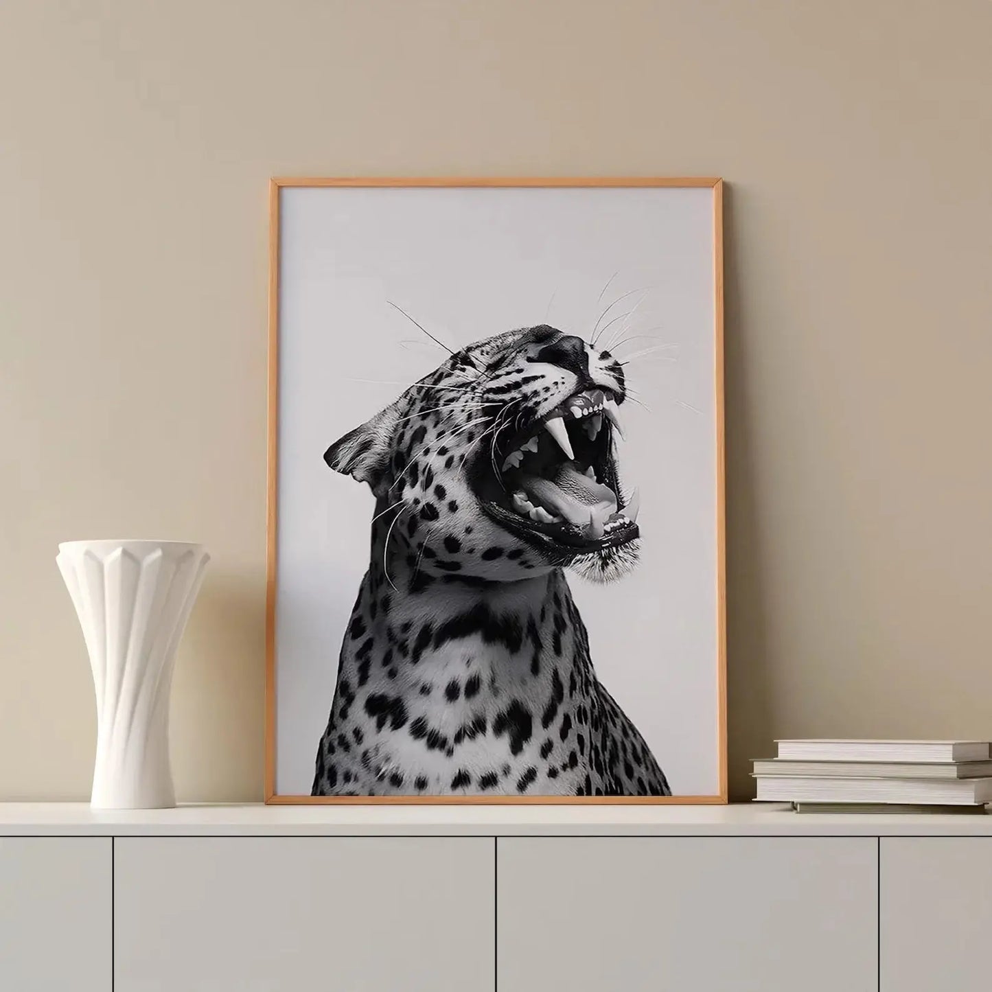 Fashion Stylish Wall Art Print - Trendy Leopard Roar Print - Black and White - Home Decor - Printable Wall Art Digital Download - Jungle Line