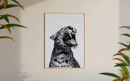 Fashion Stylish Wall Art Print - Trendy Leopard Roar Print - Black and White - Home Decor - Printable Wall Art Digital Download - Jungle Line