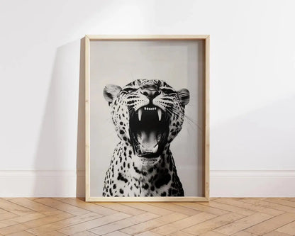Fashion Stylish Wall Art Print - Trendy Leopard Roar Print - Black and White - Home Decor - Printable Wall Art Digital Download - Jungle Line
