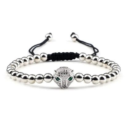 Bracelet avec pendentif tête de léopard, perles en cuivre de 5 mm, bracelet Jungle Line, style sauvage et élégant.