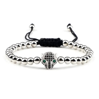 Bracelet avec charm tête de léopard, perles en cuivre de 5 mm, bracelet Jungle Line, style sauvage et élégant