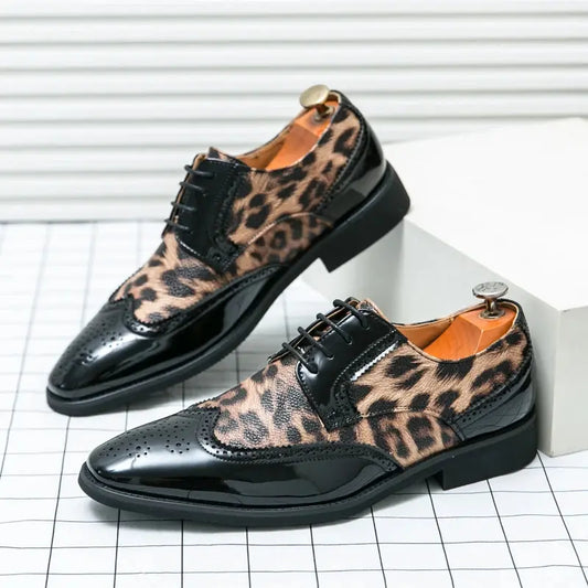 2025 Fashion Leopard Dress Shoes Man Pointed Jungle Line