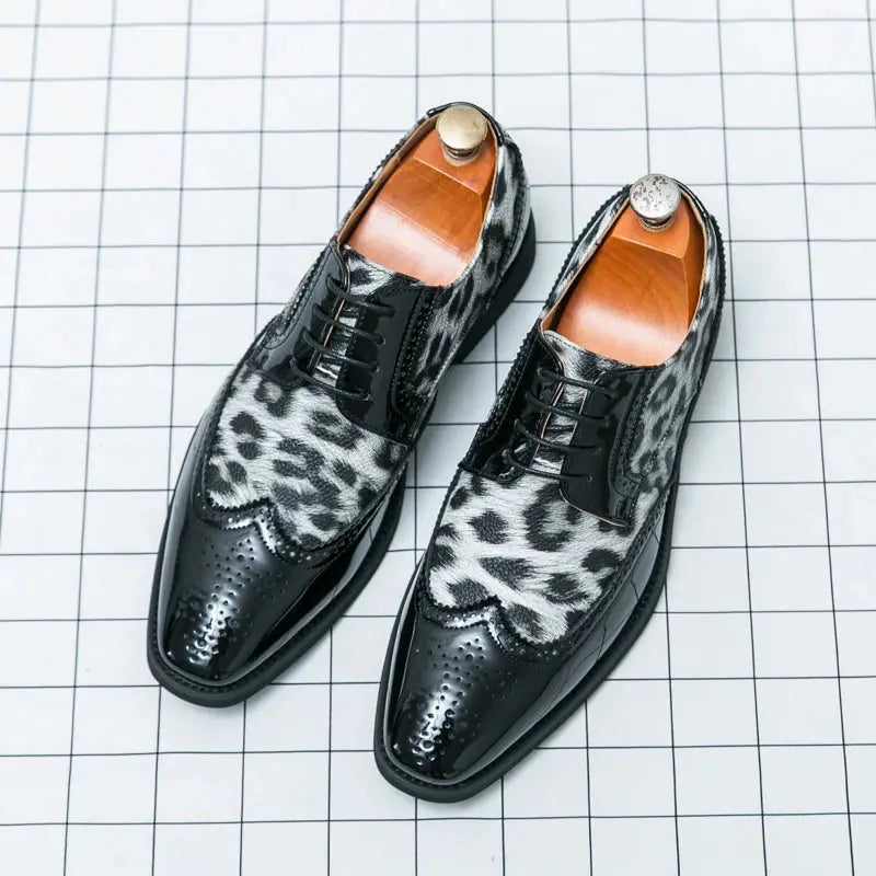 2025 Fashion Leopard Dress Shoes Man Pointed Jungle Line