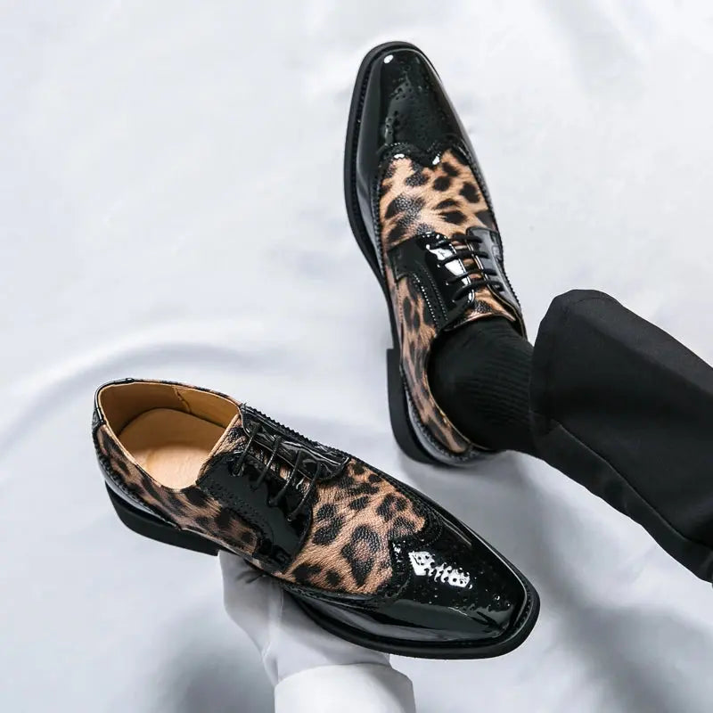 2025 Fashion Leopard Dress Shoes Man Pointed Jungle Line