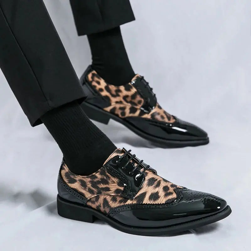 2025 Fashion Leopard Dress Shoes Man Pointed Jungle Line