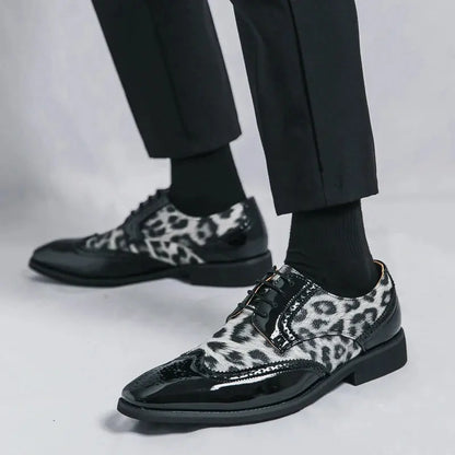 2025 Fashion Leopard Dress Shoes Man Pointed Jungle Line