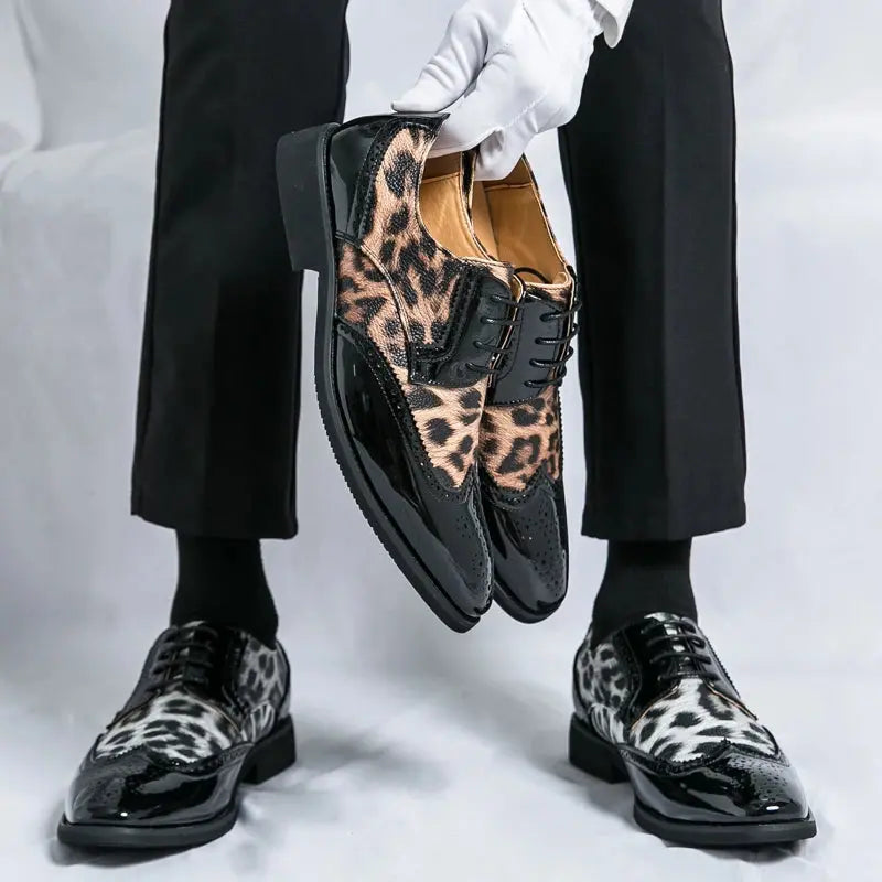 2025 Fashion Leopard Dress Shoes Man Pointed Jungle Line