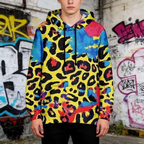 Colorful Animal Print Hoodie for Men Abstract Leopard Streetwear Pullover Bold Graphic Sweatshirt for Night Out & Casual Wear - Jungle Line