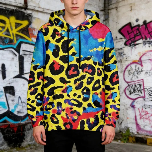 Colorful Animal Print Hoodie for Men Abstract Leopard Streetwear Pullover Bold Graphic Sweatshirt for Night Out & Casual Wear - Jungle Line