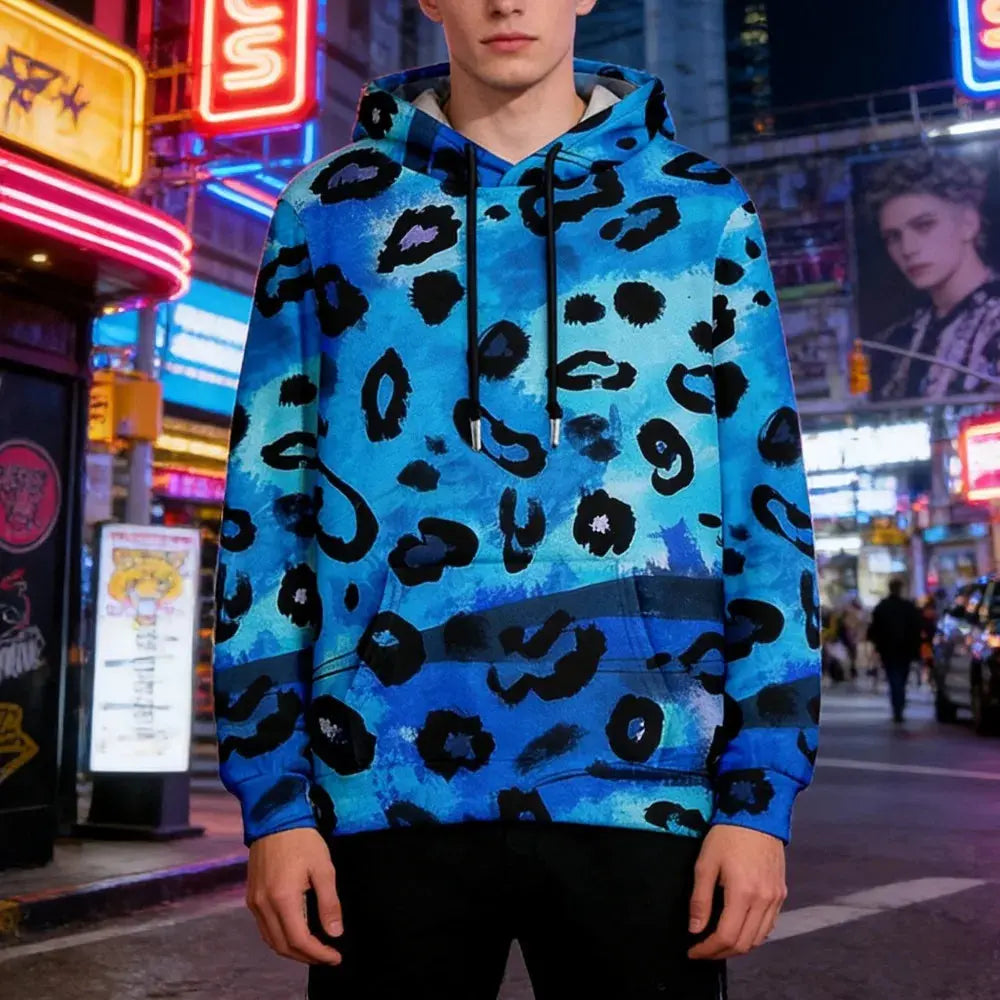 Colorful Animal Print Hoodie for Men Abstract Leopard Streetwear Pullover Bold Graphic Sweatshirt for Night Out & Casual Wear - Jungle Line