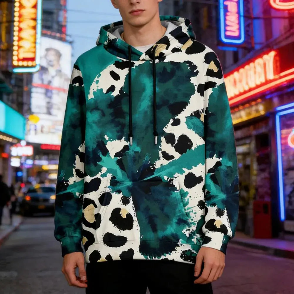 Colorful Animal Print Hoodie for Men Abstract Leopard Streetwear Pullover Bold Graphic Sweatshirt for Night Out & Casual Wear - Jungle Line